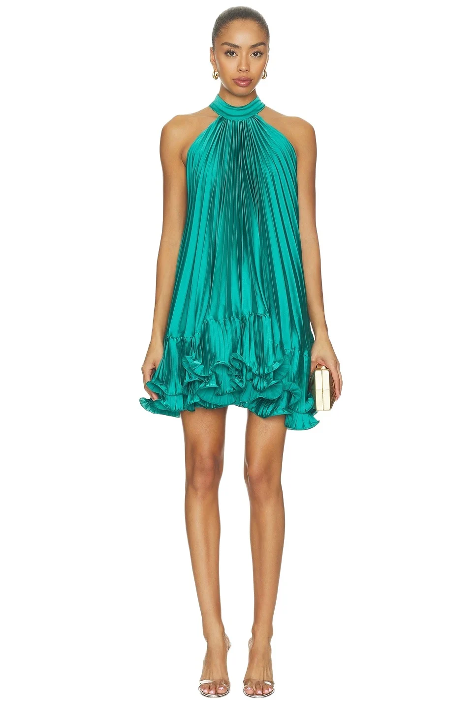 Liza Satin Pleated Short Dress