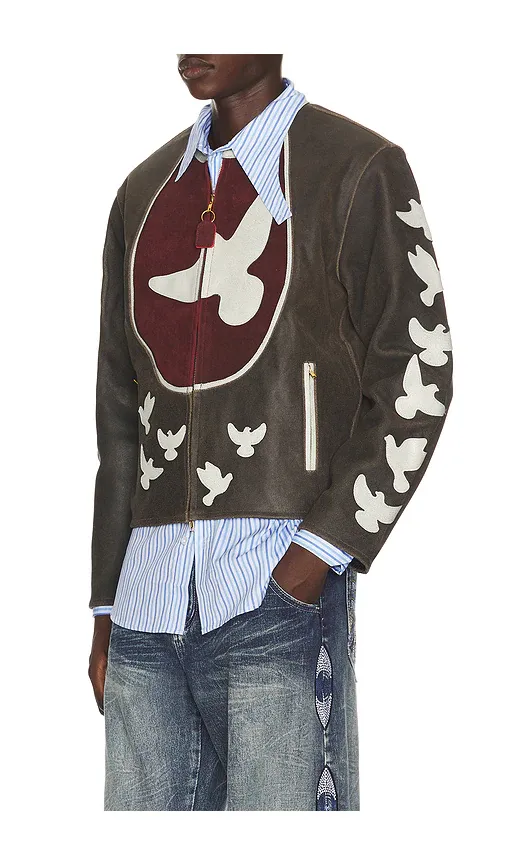 KidSuper Doves Distressed Leather Moto Jacket | Thumbnail 2 KidSuper Doves Distressed Leather Moto Jacket | Thumbnail 2