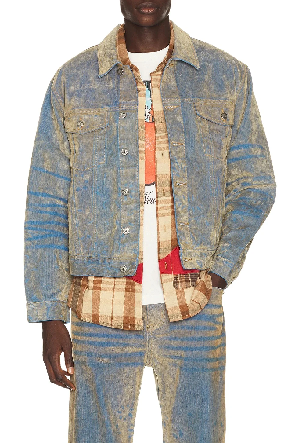 KidSuper Face Floral Flocked Denim Jacket