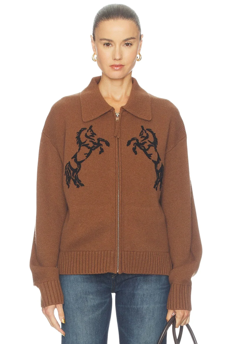 White + Warren Cashmere Blend Embroidered Horse Bomber