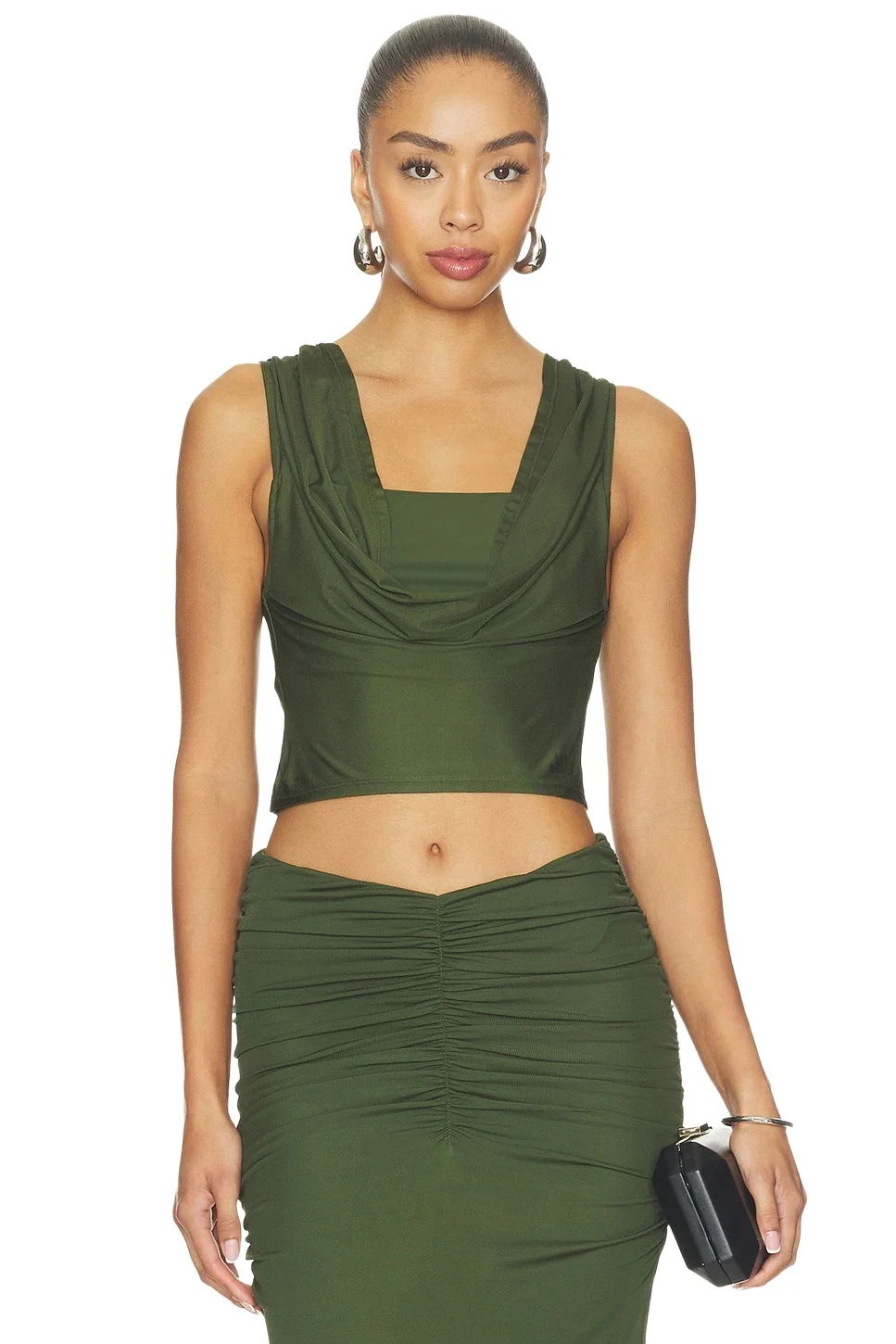 Alena Sleeveless Draped Cowl Neck Cropped Top