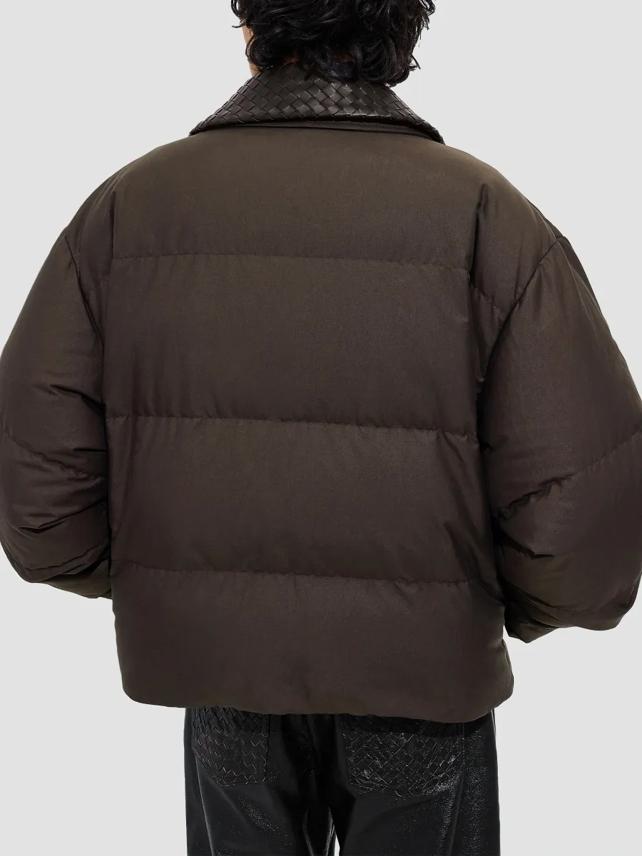 Bottega Veneta Men's Inrecciato-Collar Cotton-Blend Twill Blouson Puffer Coat | Thumbnail 2 Bottega Veneta Men's Inrecciato-Collar Cotton-Blend Twill Blouson Puffer Coat | Thumbnail 2