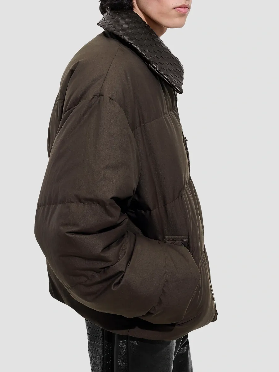 Bottega Veneta Men's Inrecciato-Collar Cotton-Blend Twill Blouson Puffer Coat | Thumbnail 3 Bottega Veneta Men's Inrecciato-Collar Cotton-Blend Twill Blouson Puffer Coat | Thumbnail 3