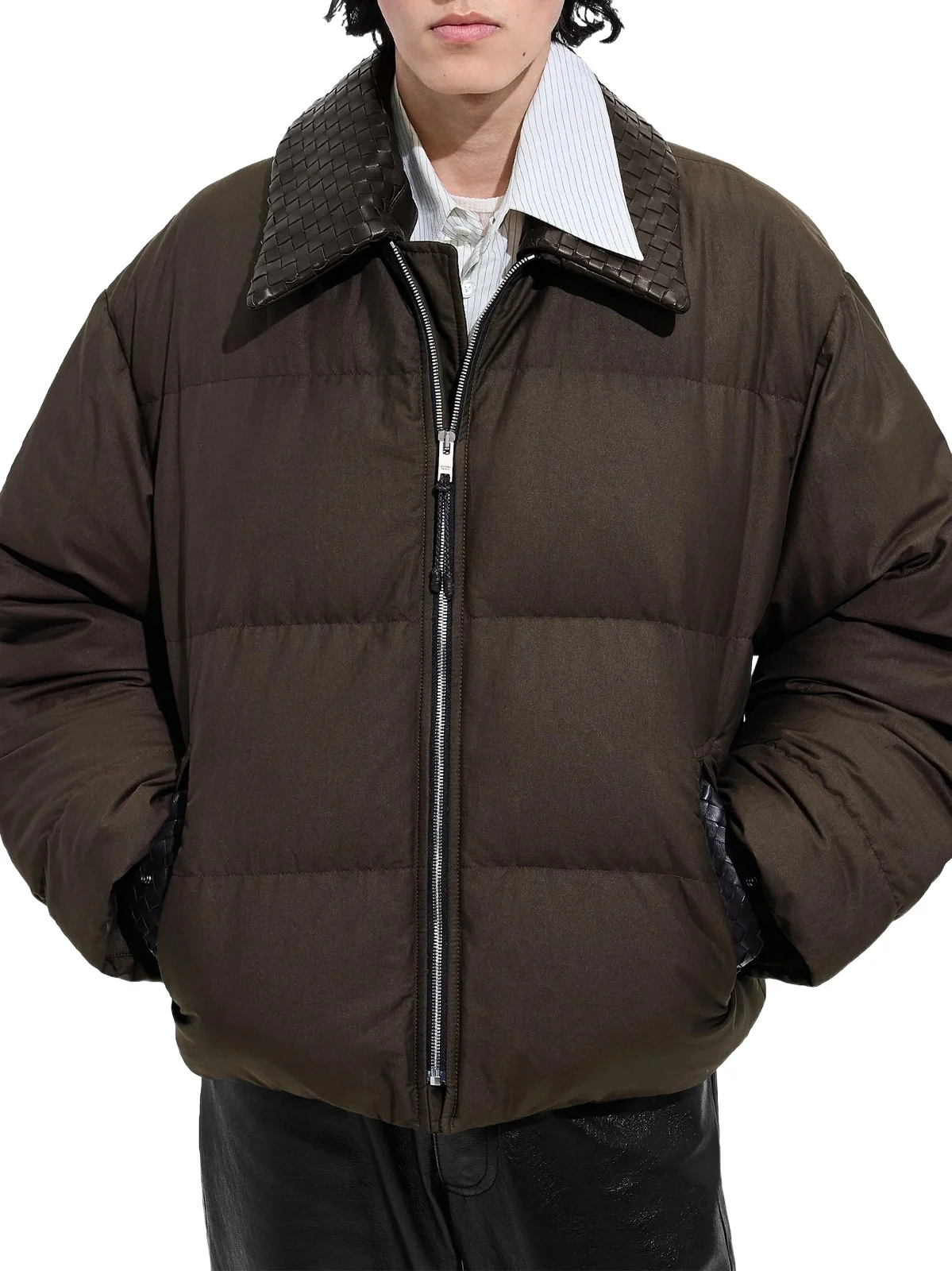 Bottega Veneta Men's Inrecciato-Collar Cotton-Blend Twill Blouson Puffer Coat