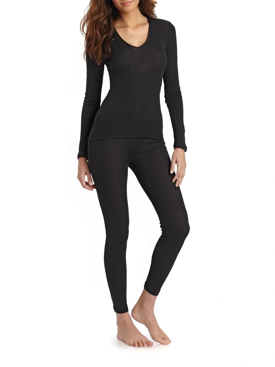 Hanro Women's Wool & Silk Leggings - Black | Thumbnail 2 Hanro Women's Wool & Silk Leggings - Black | Thumbnail 2