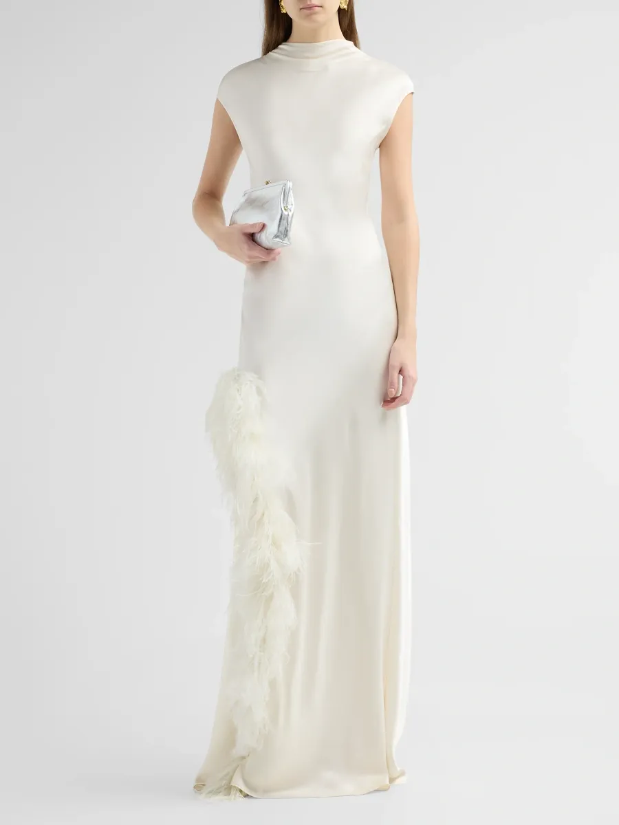Lapointe Women's Satin Feather-Trimmed Slip Gown | Thumbnail 2 Lapointe Women's Satin Feather-Trimmed Slip Gown | Thumbnail 2