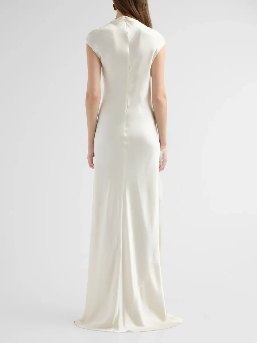 Lapointe Women's Satin Feather-Trimmed Slip Gown | Thumbnail 3 Lapointe Women's Satin Feather-Trimmed Slip Gown | Thumbnail 3