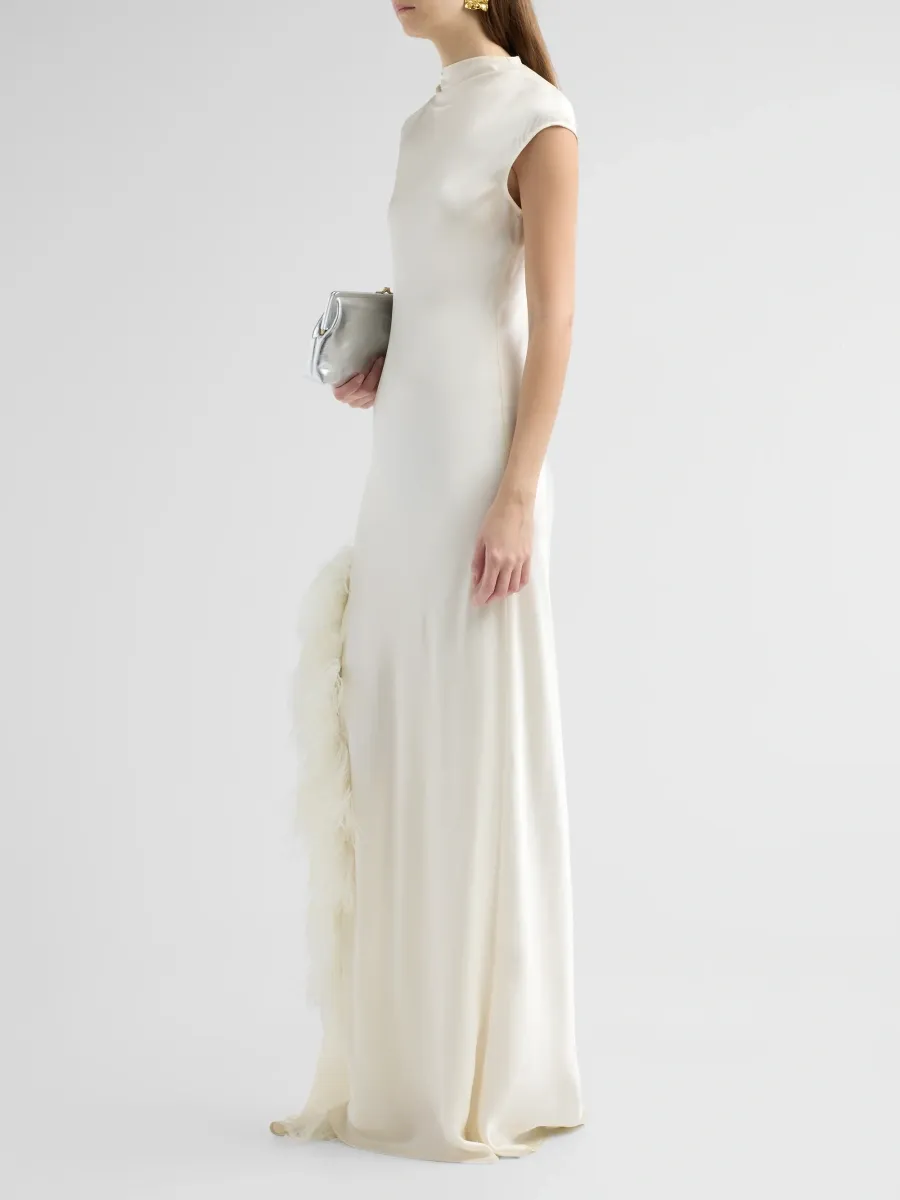Lapointe Women's Satin Feather-Trimmed Slip Gown | Thumbnail 4 Lapointe Women's Satin Feather-Trimmed Slip Gown | Thumbnail 4