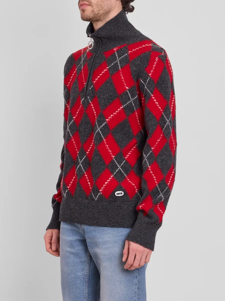 AMI PARIS Men's Argyle Shetland Wool Sweater | Thumbnail 4