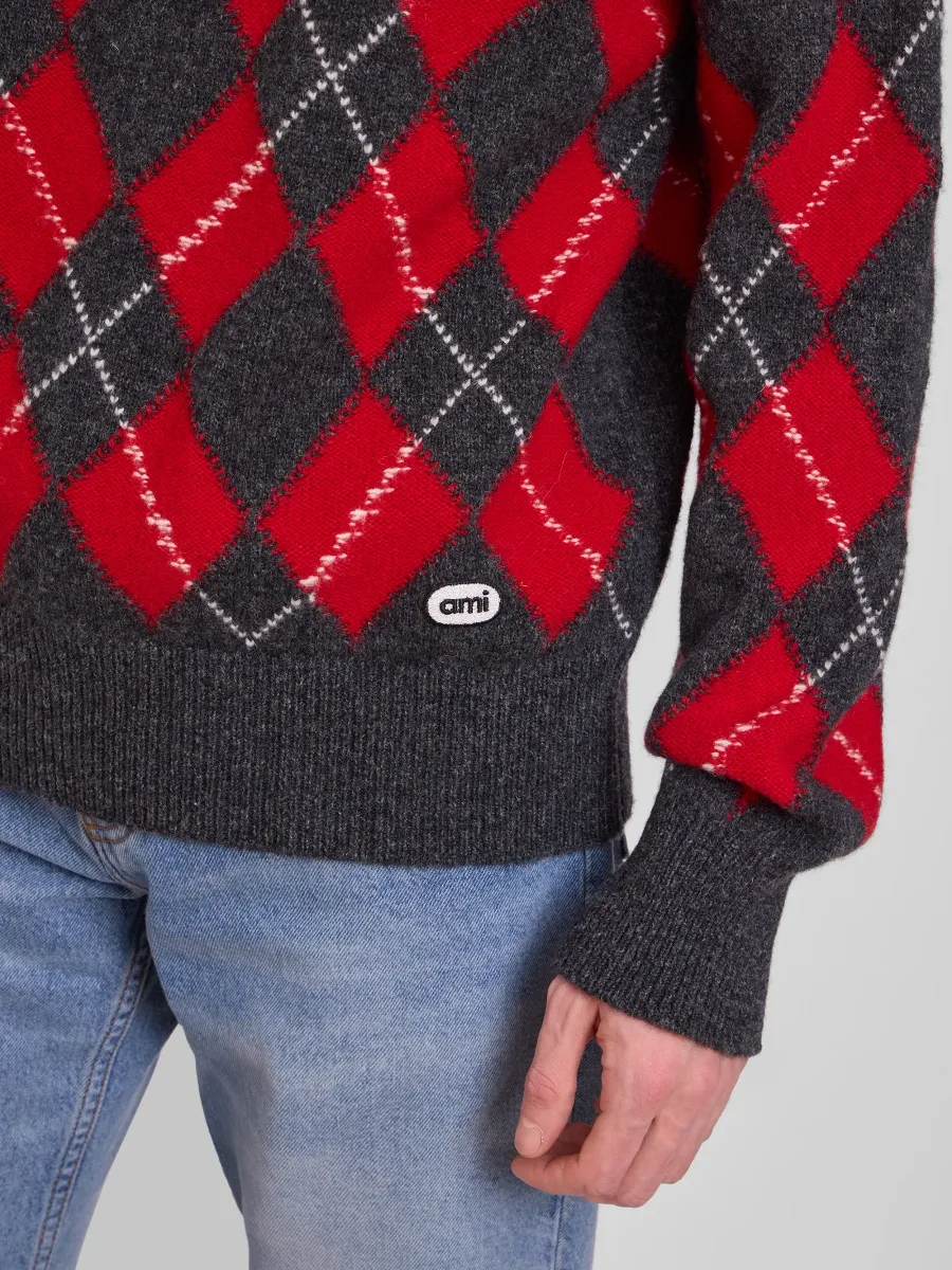 AMI PARIS Men's Argyle Shetland Wool Sweater | Thumbnail 5
