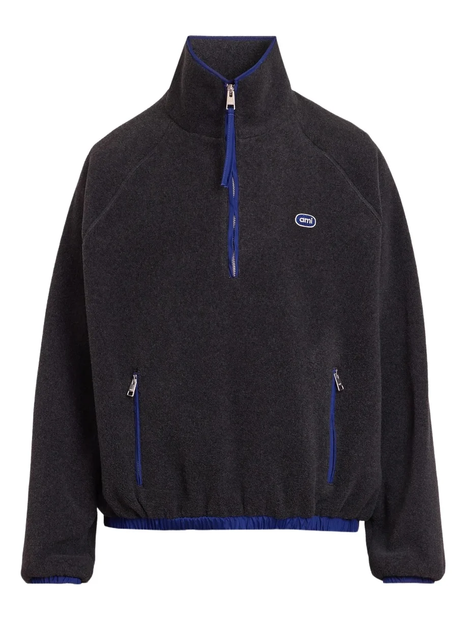 AMI PARIS Men's Half-Zip Fleece Pullover