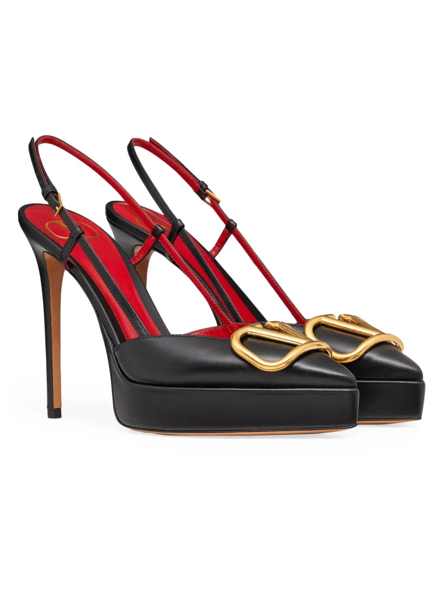 Valentino Women's VLogo Signature Calfskin Slingback Platform Pumps 120MM | Thumbnail 2 Valentino Women's VLogo Signature Calfskin Slingback Platform Pumps 120MM | Thumbnail 2