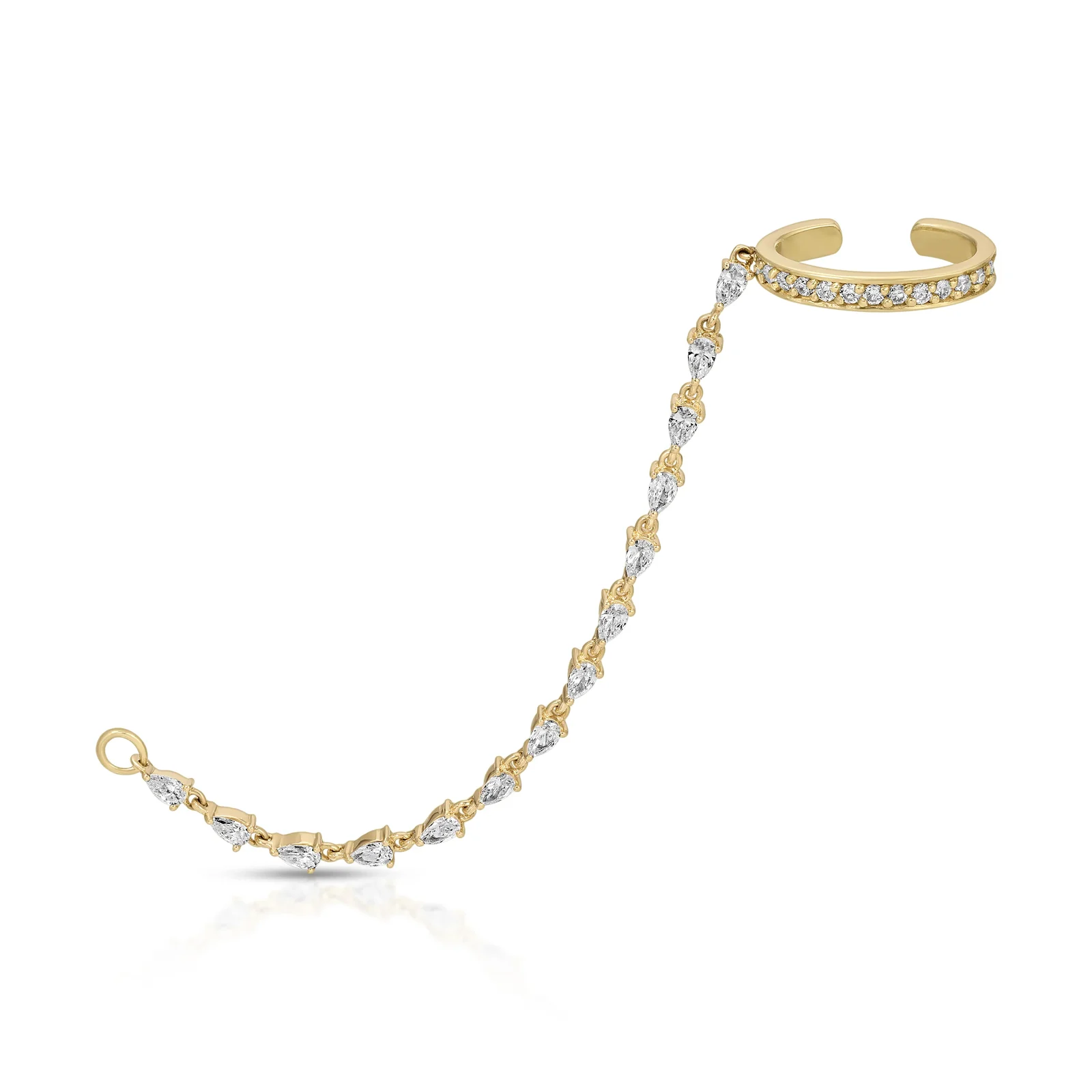 Anita Ko SINGLE ROW DIAMOND EAR CUFF WITH DIAMOND PEAR CHAIN