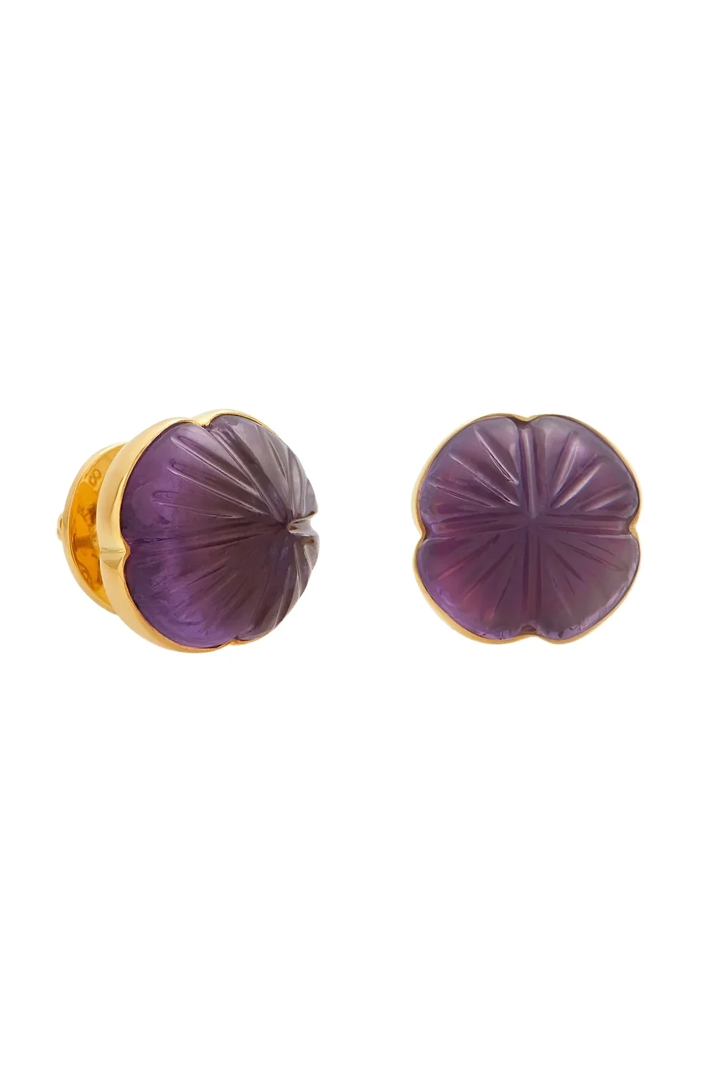 Gaya Joyas Amethyst Carving Flower Stud Earrings