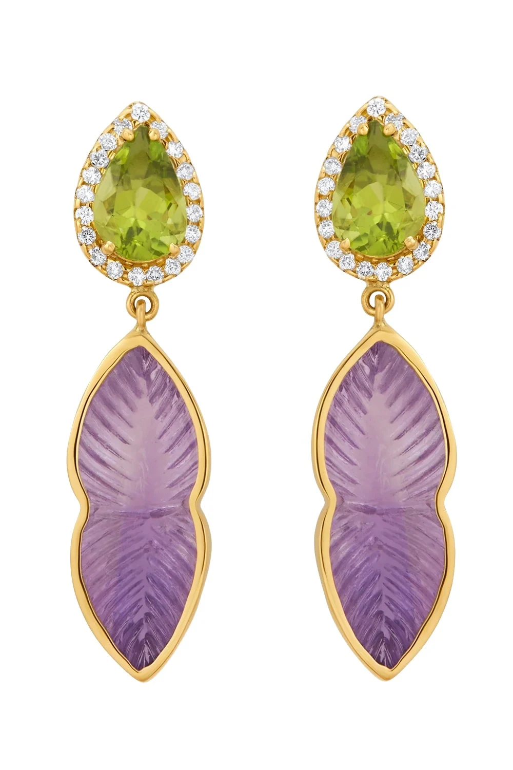 Gaya Joyas Amethyst Carving Leaf Earrings