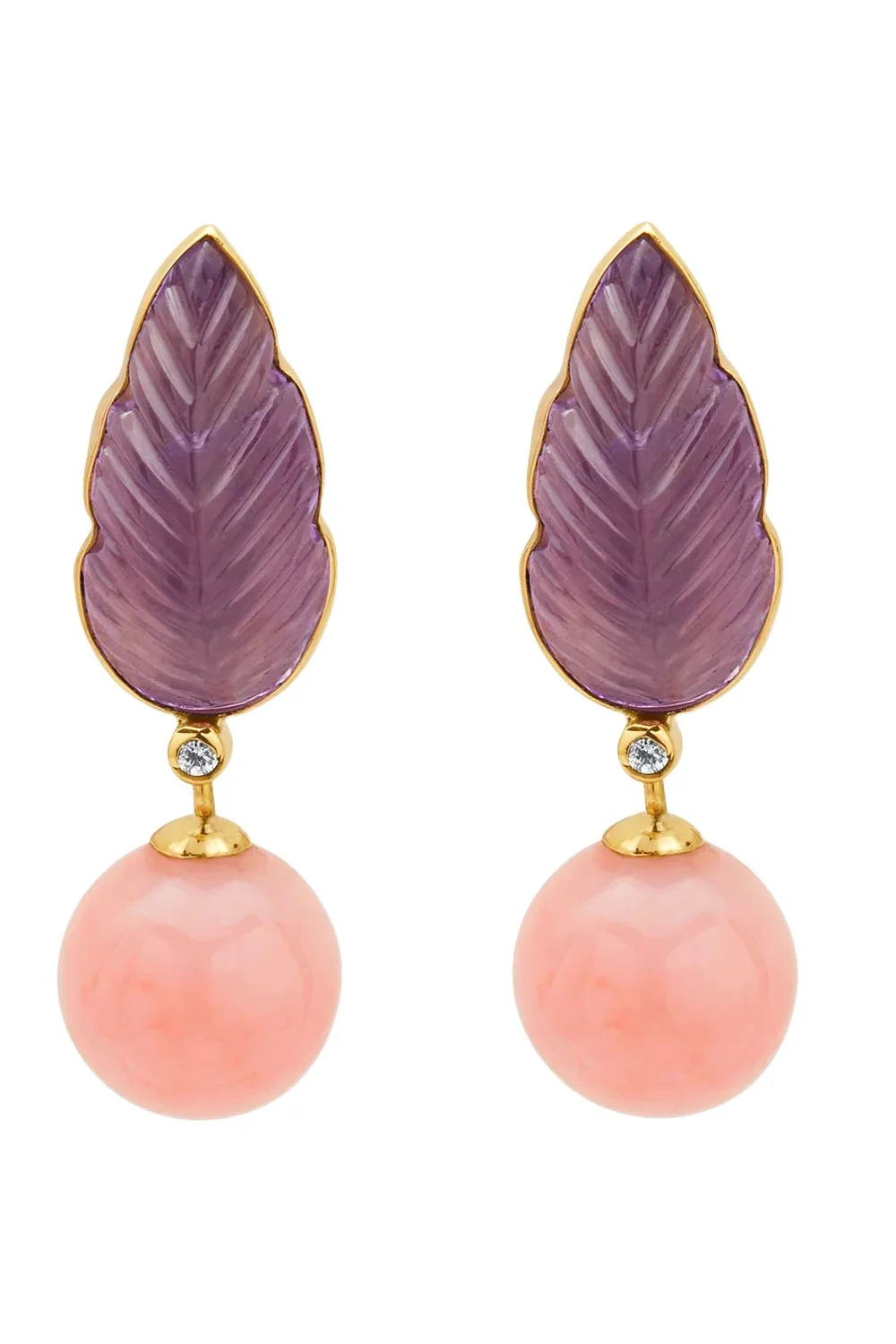 Pink Opal Amethyst Leaf Earrings