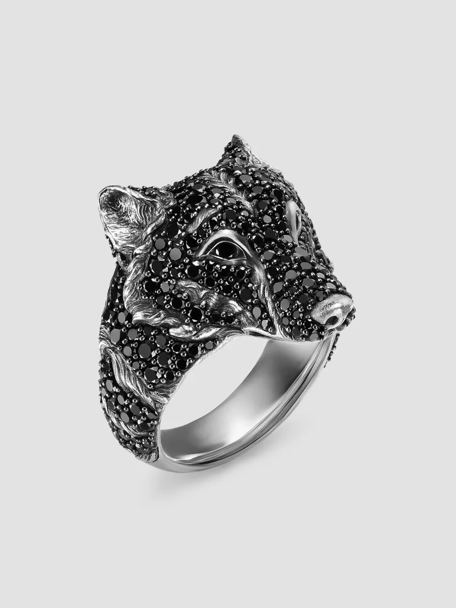 David Yurman Men's Petrvs Wolf Signet Ring in Sterling Silver - Black Diamond | Thumbnail 2 David Yurman Men's Petrvs Wolf Signet Ring in Sterling Silver - Black Diamond | Thumbnail 2