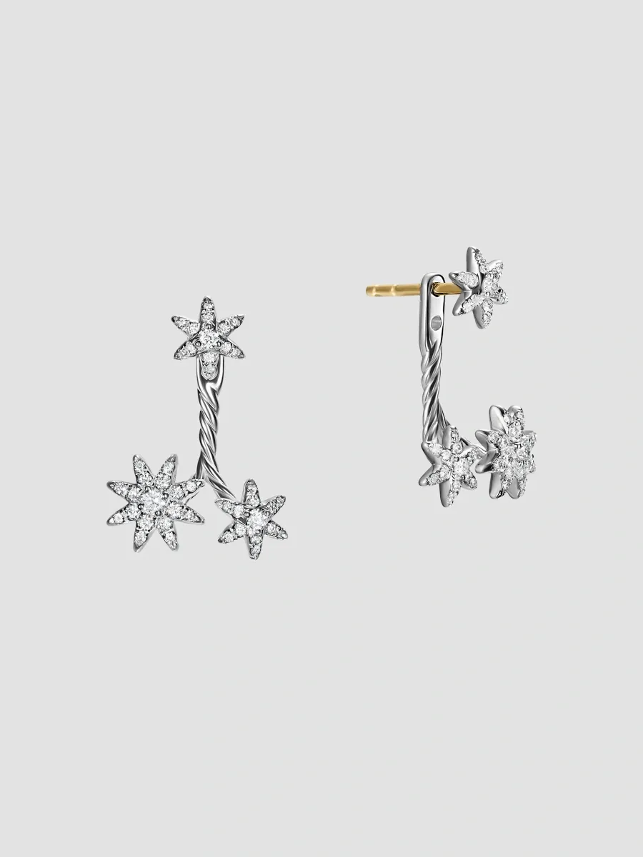 David Yurman Women's Petite Starburst Cluster Drop Earrings in Sterling Silver with Diamonds, 18.8MM - Silver | Thumbnail 2