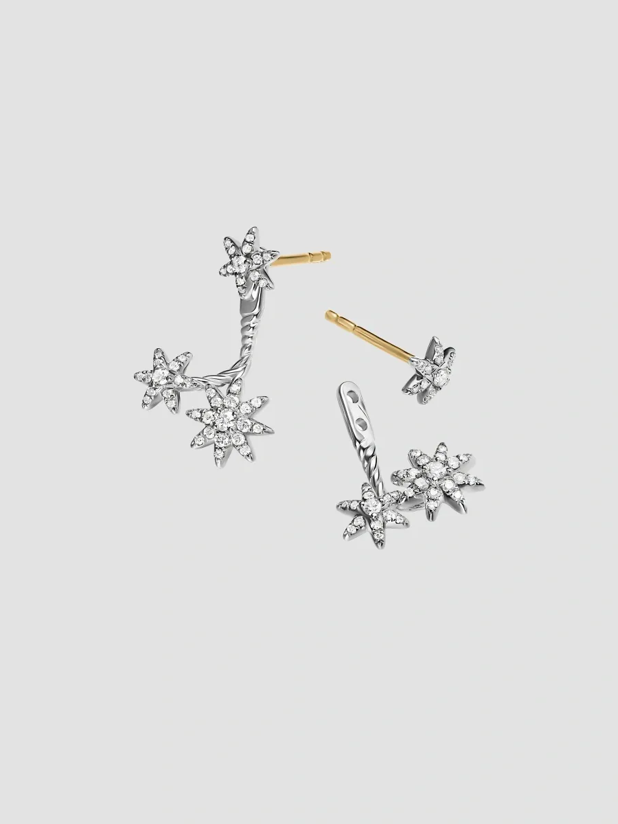 David Yurman Women's Petite Starburst Cluster Drop Earrings in Sterling Silver with Diamonds, 18.8MM - Silver | Thumbnail 4