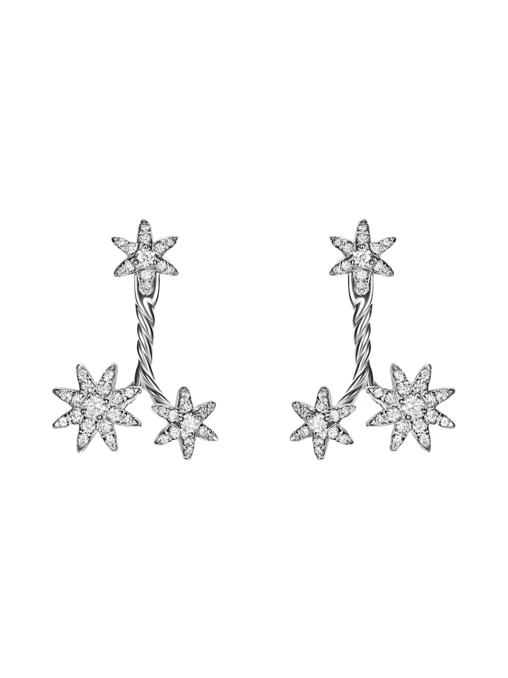 Women's Petite Starburst Cluster Drop Earrings in Sterling Silver with Diamonds, 18.8MM - Silver Women's Petite Starburst Cluster Drop Earrings in Sterling Silver with Diamonds, 18.8MM - Silver