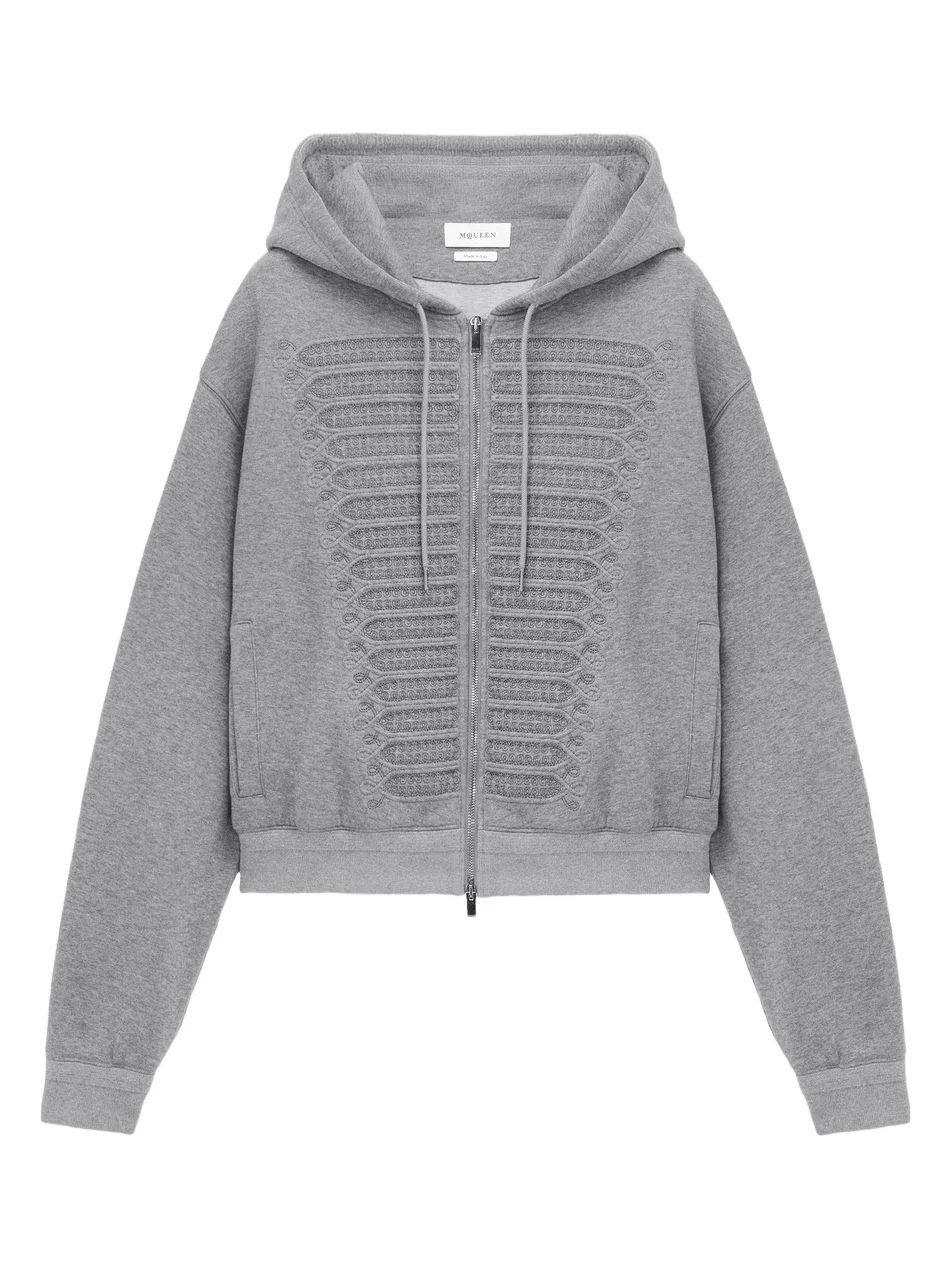 Alexander McQueen Men's Ceremonial Embroidered Cotton Zip-Up Hoodie