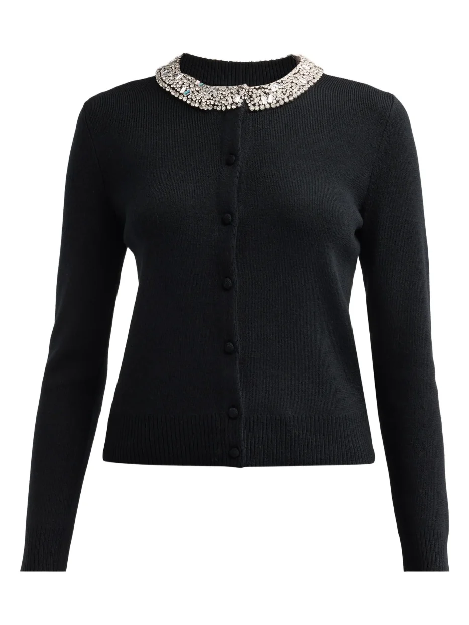 Veronica Beard Women's Daro Embellished-Collar Wool Cardigan