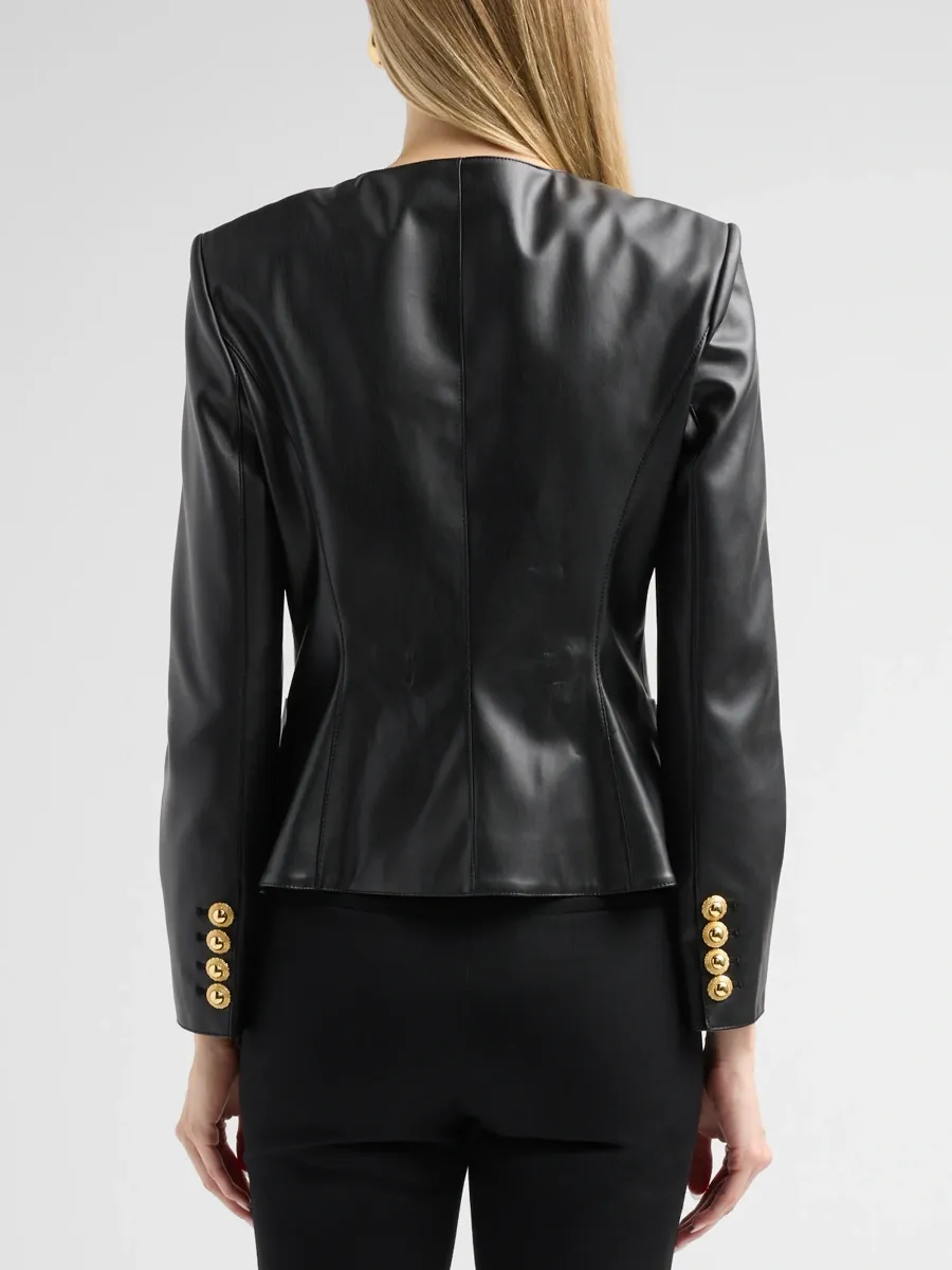 Milly Women's Faux-Leather Collarless Jacket | Thumbnail 3 Milly Women's Faux-Leather Collarless Jacket | Thumbnail 3