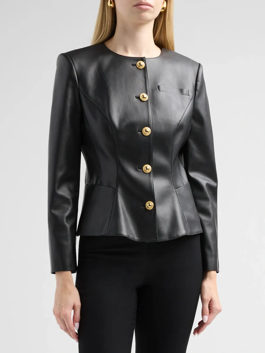 Milly Women's Faux-Leather Collarless Jacket | Thumbnail 4 Milly Women's Faux-Leather Collarless Jacket | Thumbnail 4