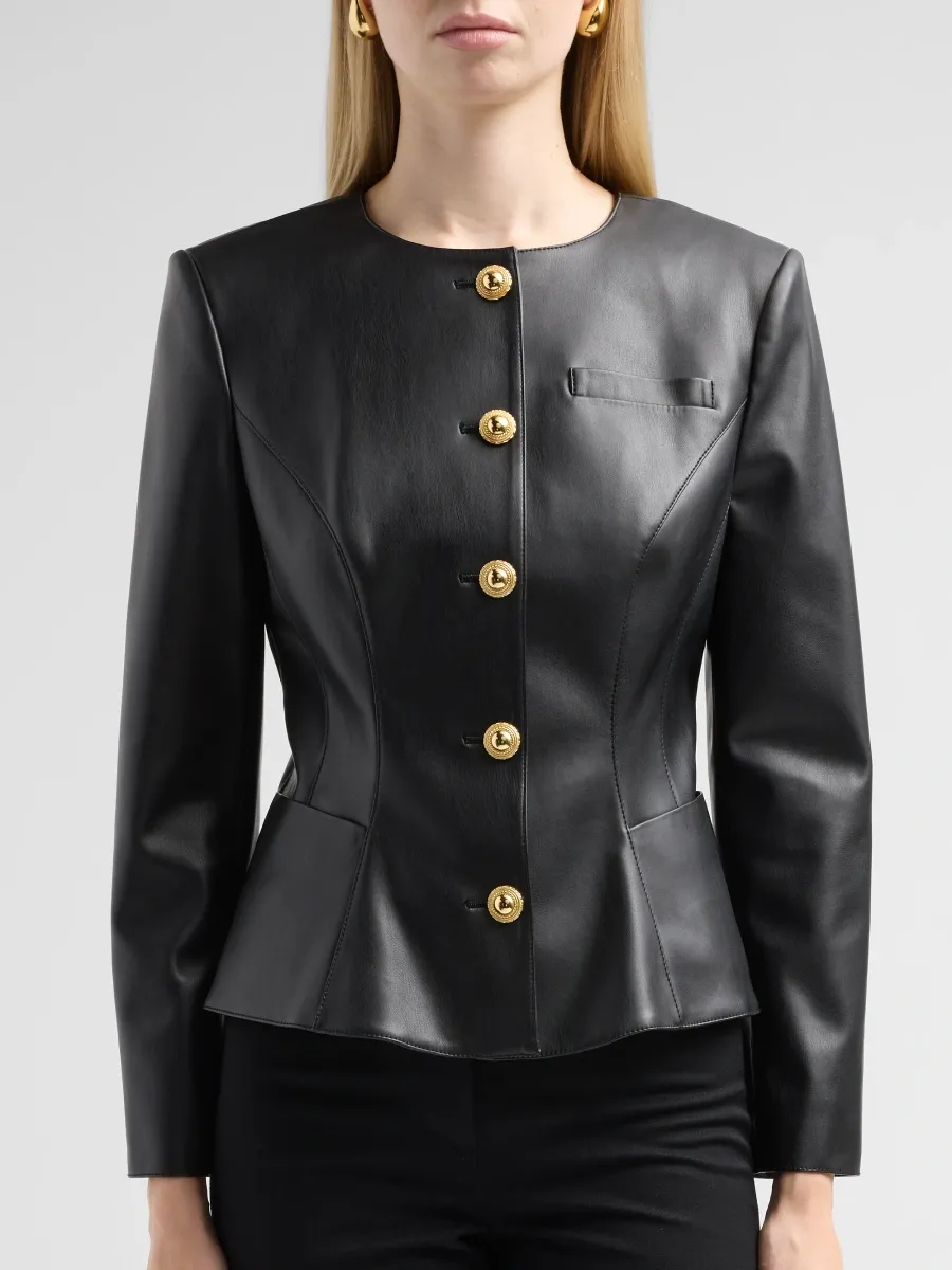 Milly Women's Faux-Leather Collarless Jacket | Thumbnail 5 Milly Women's Faux-Leather Collarless Jacket | Thumbnail 5