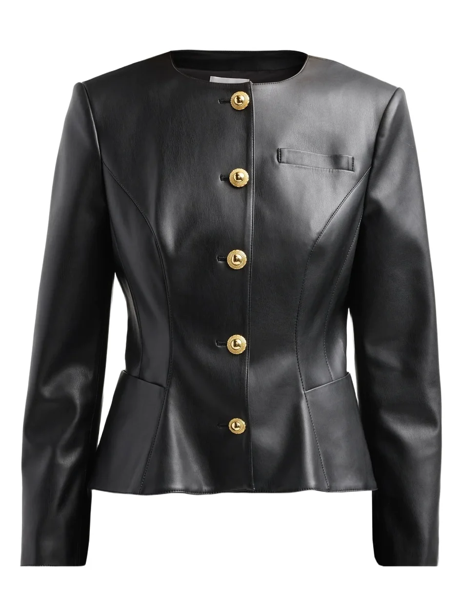 Milly Women's Faux-Leather Collarless Jacket