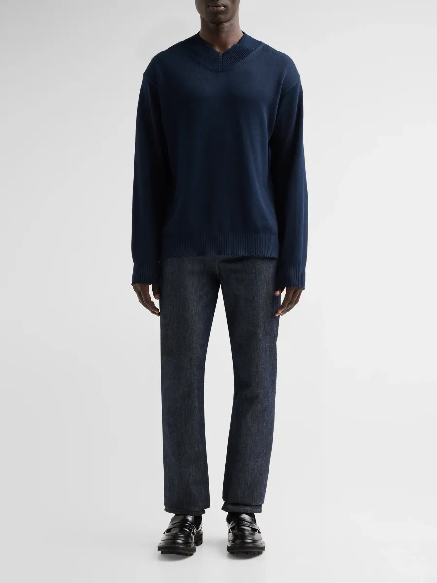 Helmut Lang Men's Distressed V-Neck Sweater | Thumbnail 2