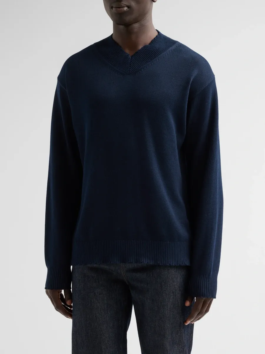 Helmut Lang Men's Distressed V-Neck Sweater | Thumbnail 4