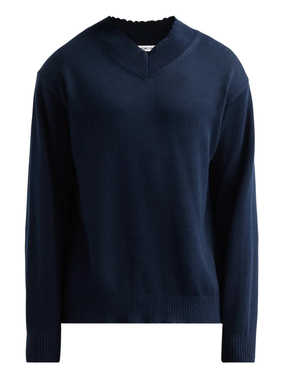 Helmut Lang Men's Distressed V-Neck Sweater