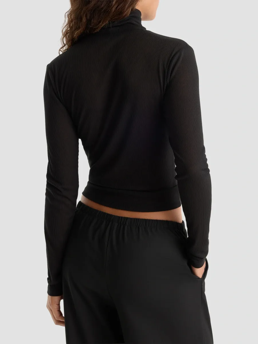 GOOD AMERICAN Women's The Sheer Rib-Knit Turtleneck Sweater | Thumbnail 3 GOOD AMERICAN Women's The Sheer Rib-Knit Turtleneck Sweater | Thumbnail 3