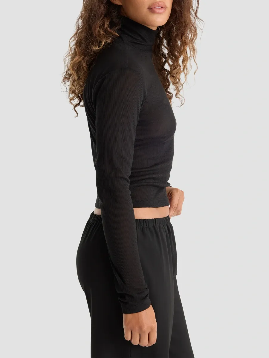 GOOD AMERICAN Women's The Sheer Rib-Knit Turtleneck Sweater | Thumbnail 6 GOOD AMERICAN Women's The Sheer Rib-Knit Turtleneck Sweater | Thumbnail 6