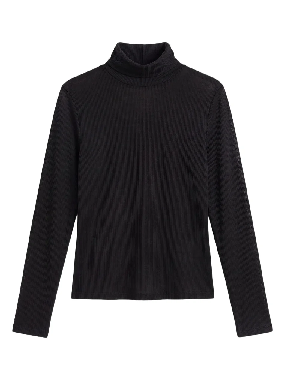 GOOD AMERICAN Women's The Sheer Rib-Knit Turtleneck Sweater