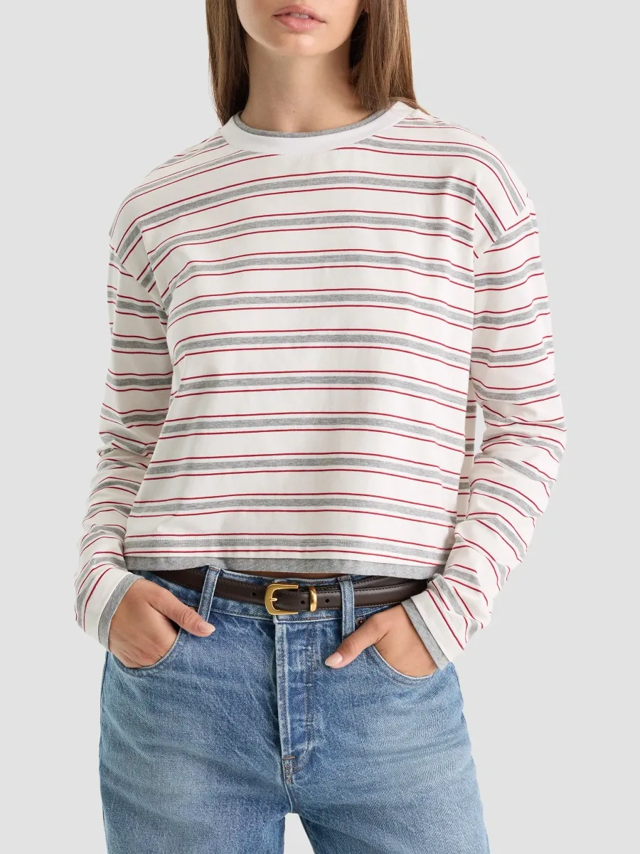 GOOD AMERICAN Women's Striped Cotton Long-Sleeve Crop T-Shirt | Thumbnail 4 GOOD AMERICAN Women's Striped Cotton Long-Sleeve Crop T-Shirt | Thumbnail 4