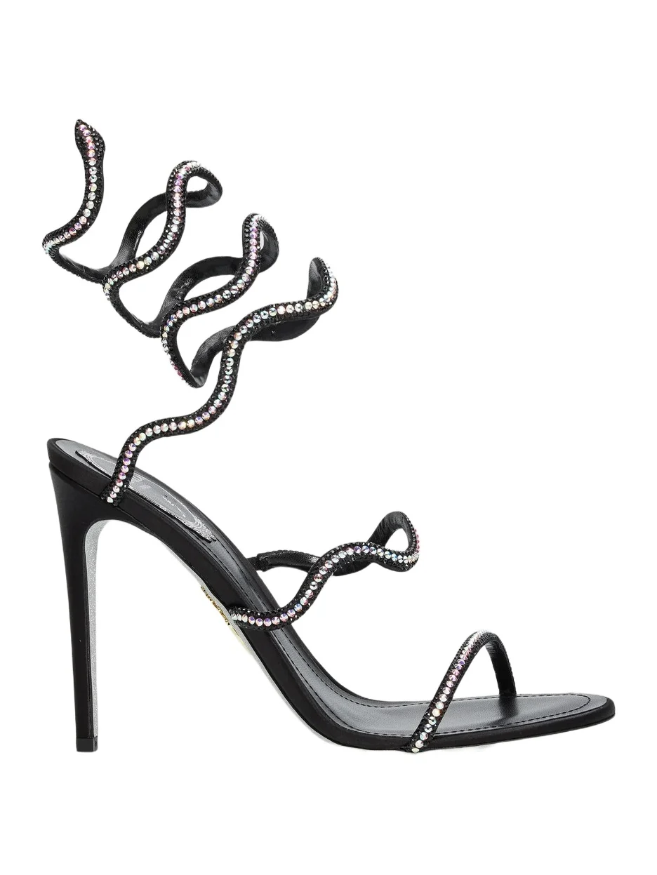 René Caovilla Women's 105MM Embellished Snake Straps Satin Sandals