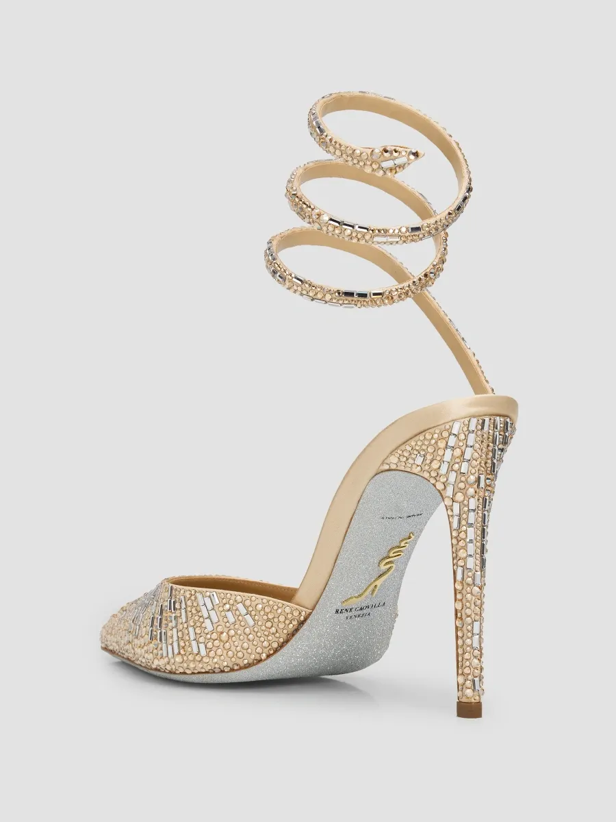 René Caovilla Women's 105MM Embellished Satin Snake-Wrap Pumps | Thumbnail 4 René Caovilla Women's 105MM Embellished Satin Snake-Wrap Pumps | Thumbnail 4