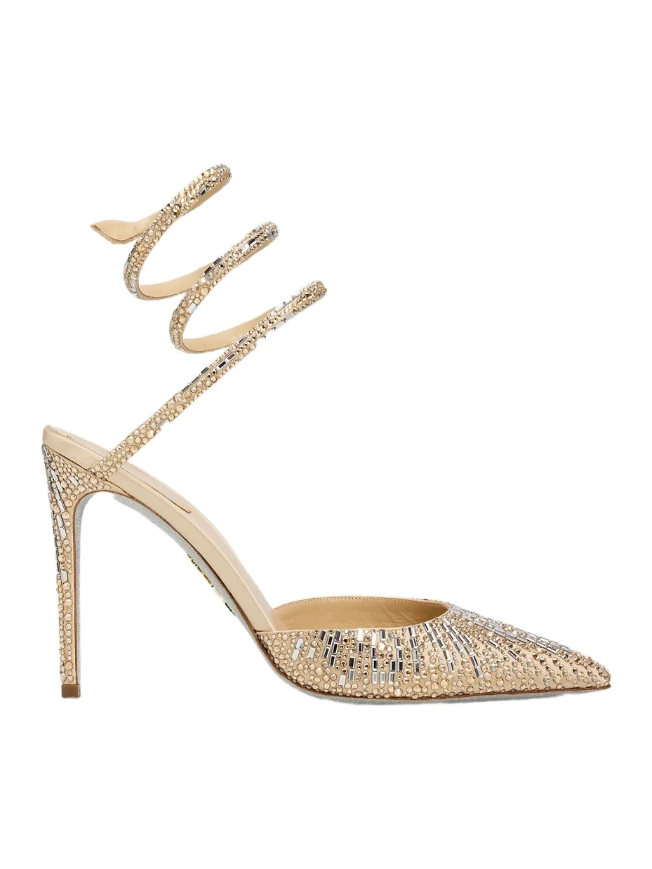 Women's 105MM Embellished Satin Snake-Wrap Pumps Women's 105MM Embellished Satin Snake-Wrap Pumps