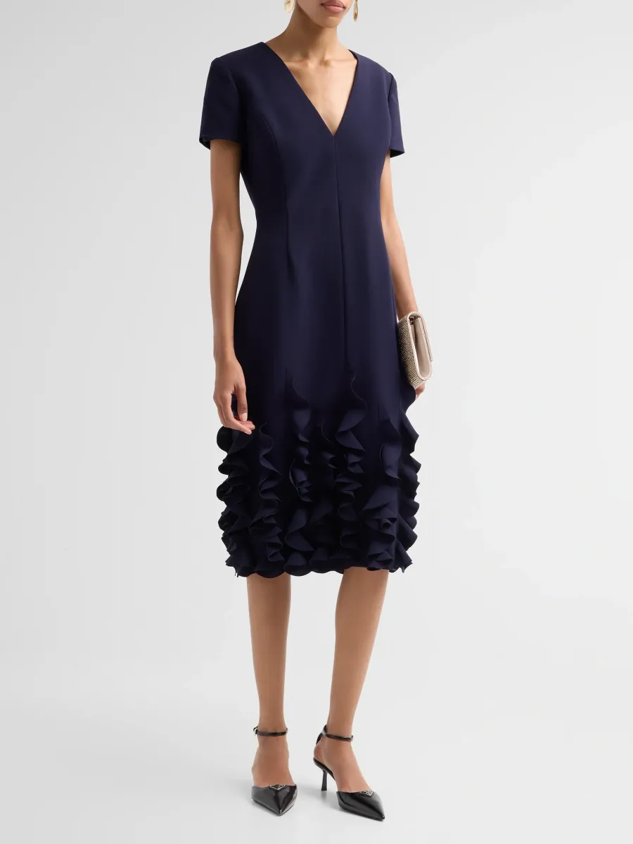 CATHERINE REGEHR Women's Jackie Ruffled-Hem Crepe Midi Dress | Thumbnail 4 CATHERINE REGEHR Women's Jackie Ruffled-Hem Crepe Midi Dress | Thumbnail 4