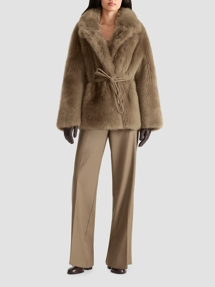 Mackage Women's Ali Rope-Belt Shearling Coat | Thumbnail 2