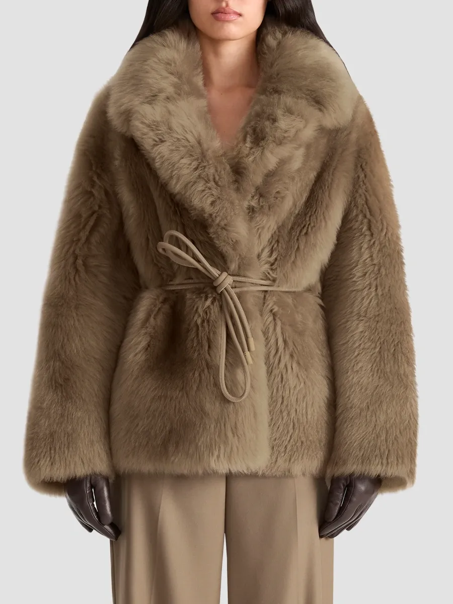 Mackage Women's Ali Rope-Belt Shearling Coat | Thumbnail 4