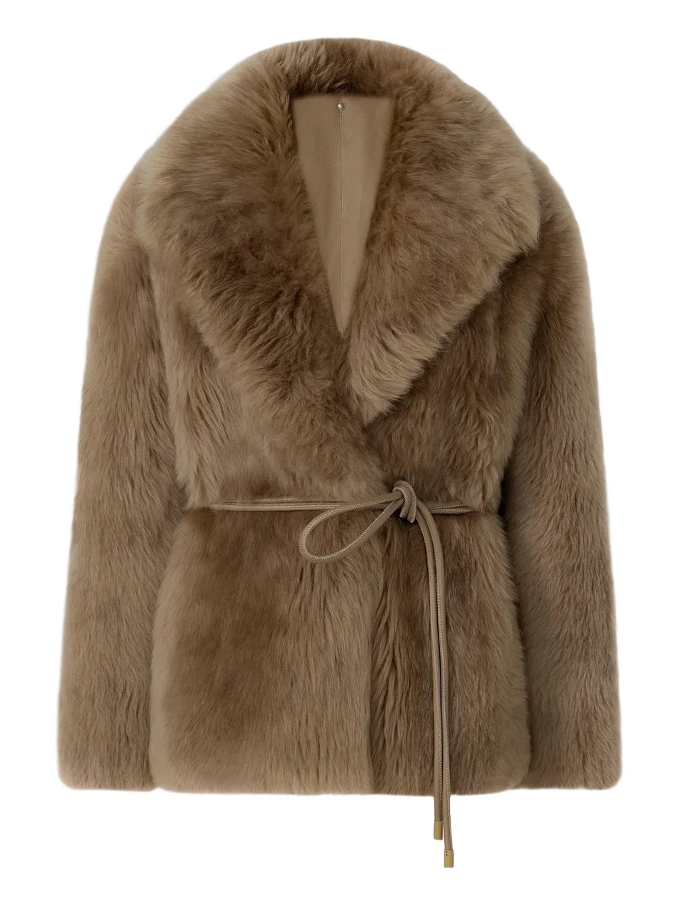 Mackage Women's Ali Rope-Belt Shearling Coat