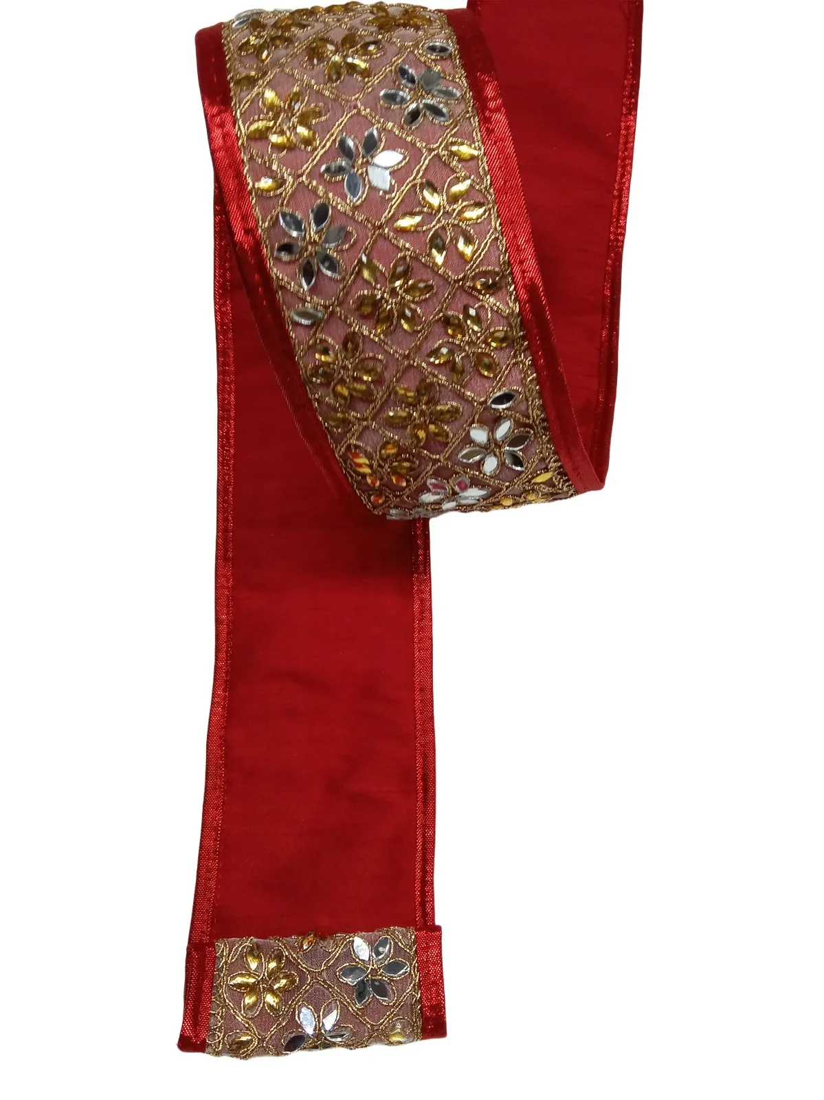Winward Home Holiday Newness Jewel Trim Metallic Dupion Back Pipe Ribbon