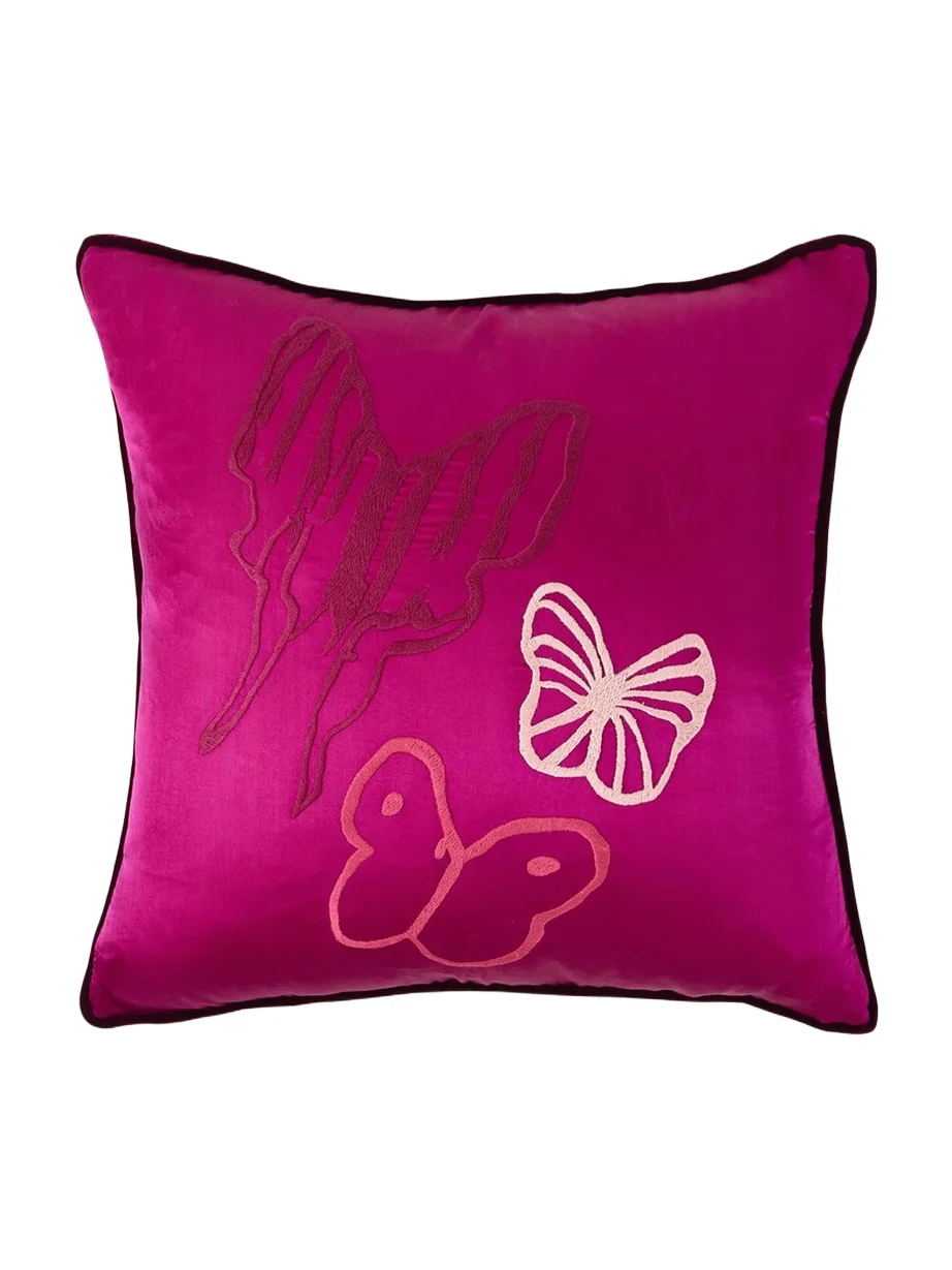 Hunt Slonem Hand-Embroidered Silk Pillow with Velvet Back, 22" Square
