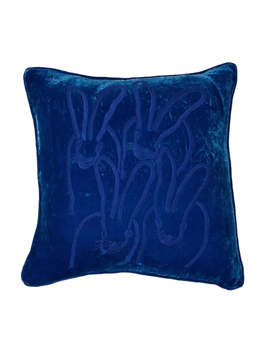 Hunt Slonem Hand-Embroidered Velvet Bunny Pillow, 22" Square