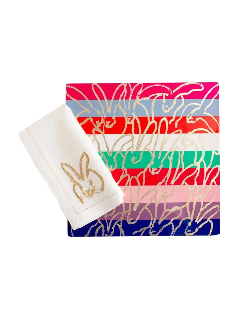 Hunt Slonem Banded Bunny Gold Leaf & Lacquer Placemat - Multi