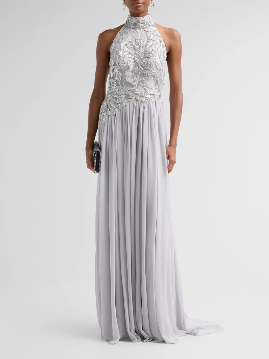 PAMELLA ROLAND Women's Sequined Floral Halter Gown | Thumbnail 2