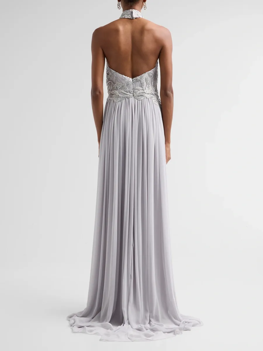 PAMELLA ROLAND Women's Sequined Floral Halter Gown | Thumbnail 3